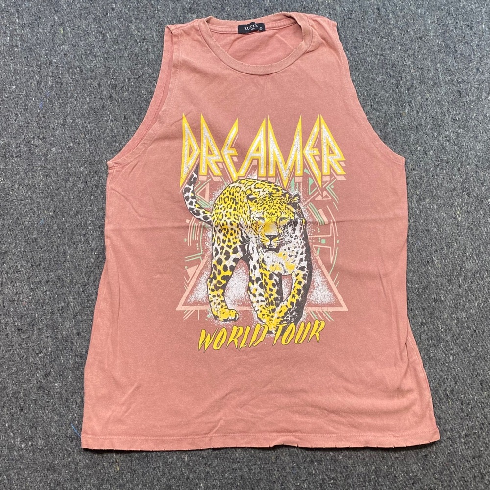 Zutte Dreamer World Tour Tank Sz S Mens Pink Grunge‎ Rocker Leopard Graphic Tee